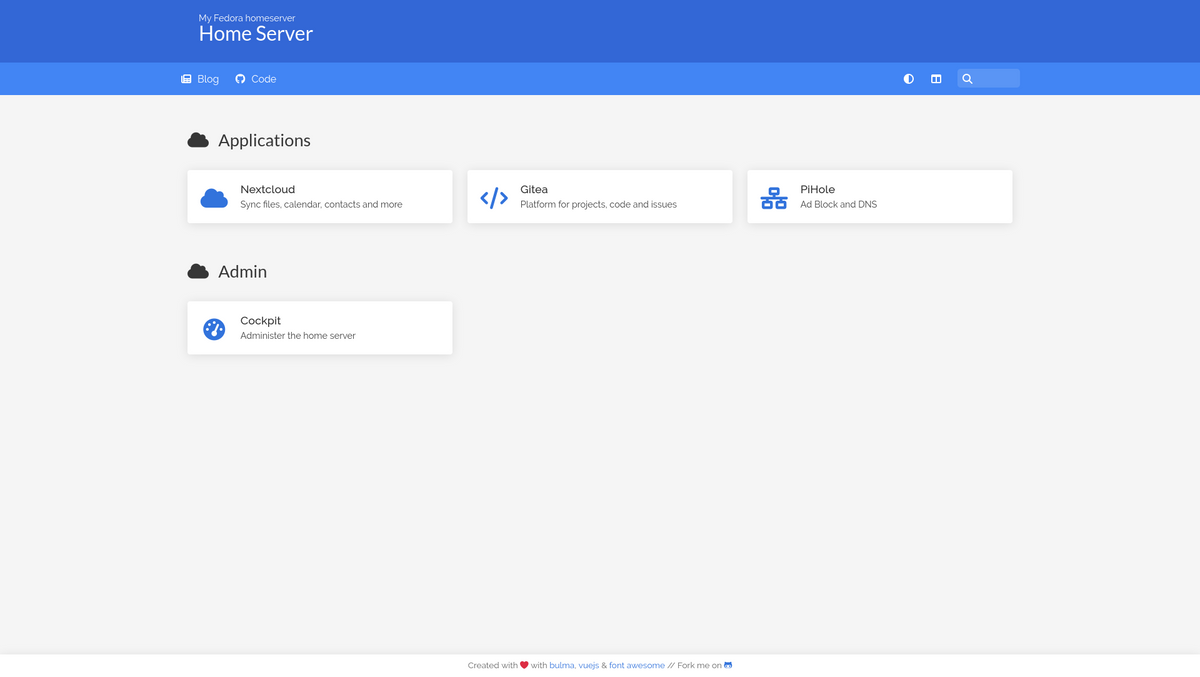 Fedora - Home Server (Application Dashboard)